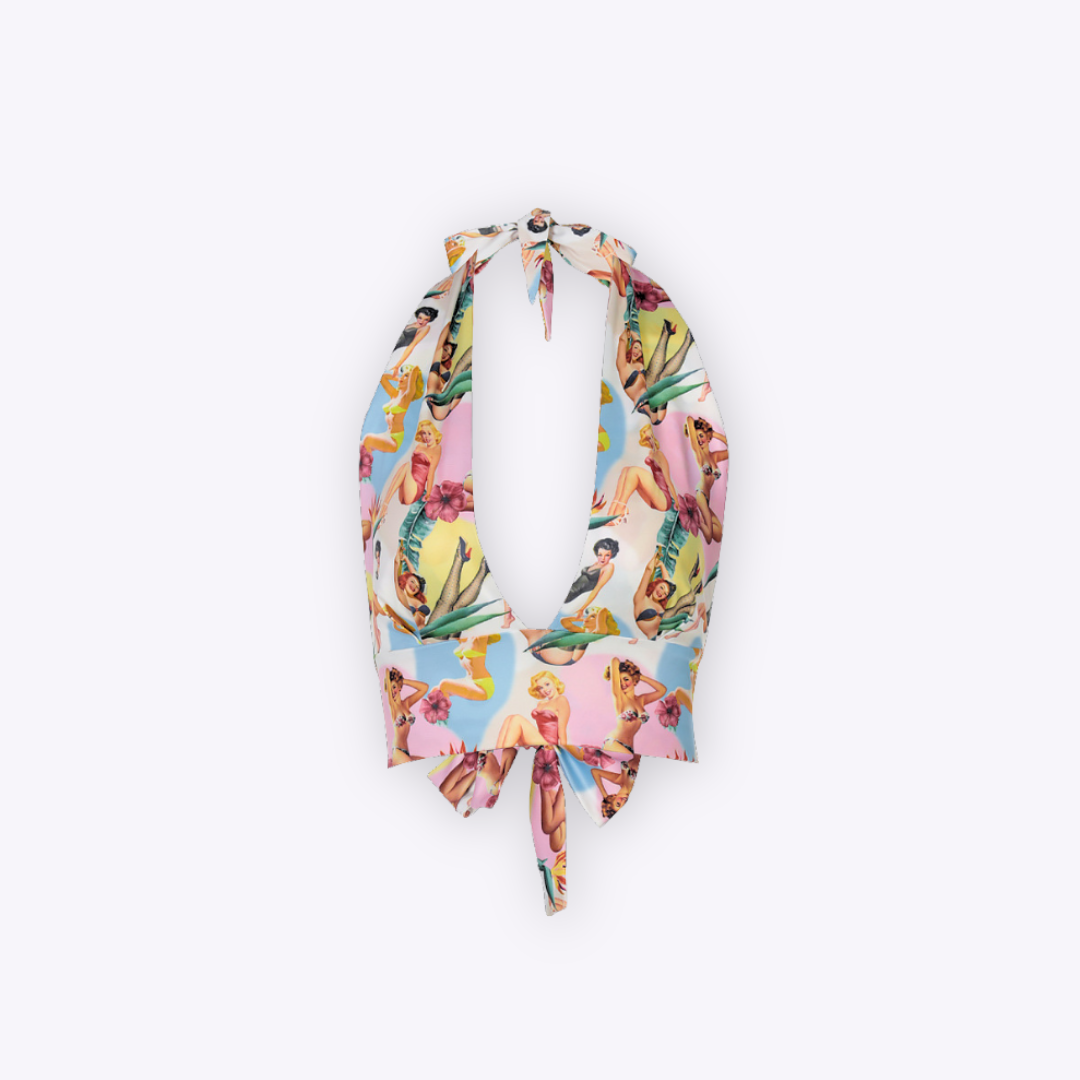 Image of Retro Print Halter Crop Top
